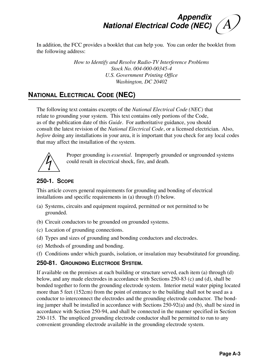 JVC HM-DSR100U, HM-DSR100DU, HM-DSR100RU manual Appendix National Electrical Code NEC 