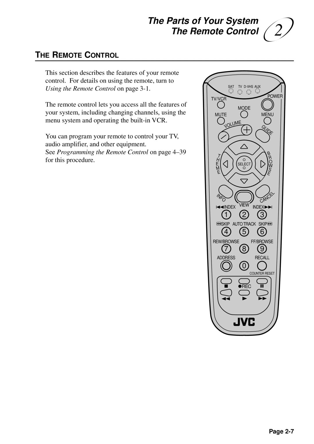 JVC HM-DSR100U, HM-DSR100DU, HM-DSR100RU manual Parts of Your System Remote Control 