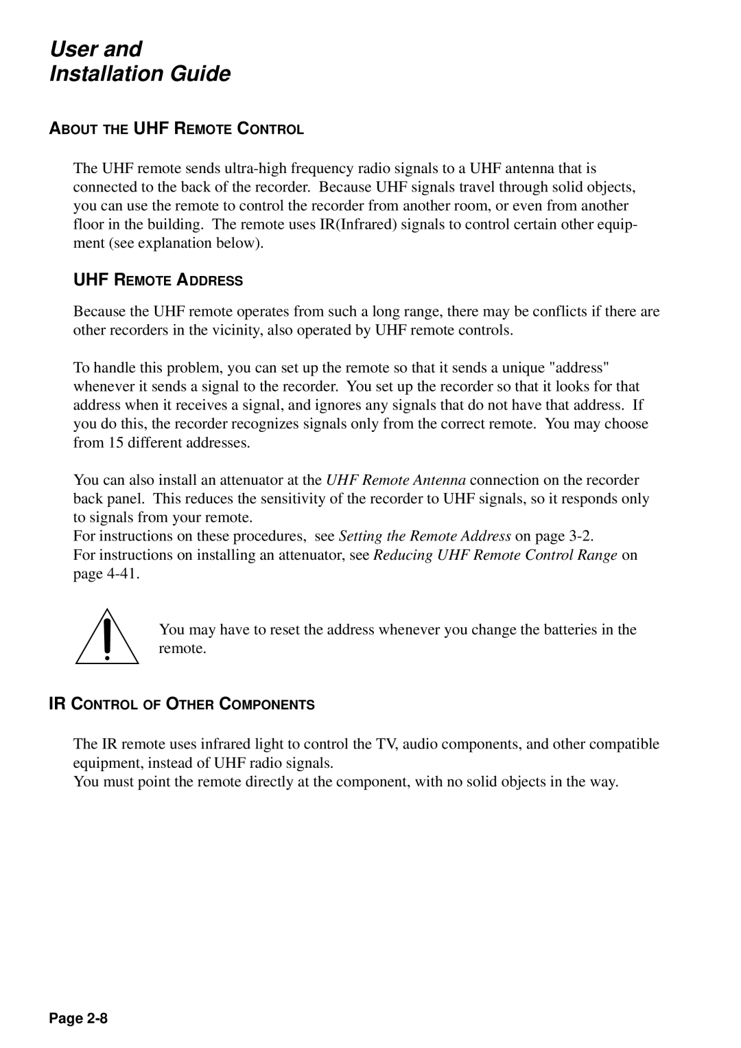 JVC HM-DSR100U, HM-DSR100DU, HM-DSR100RU manual About the UHF Remote Control 