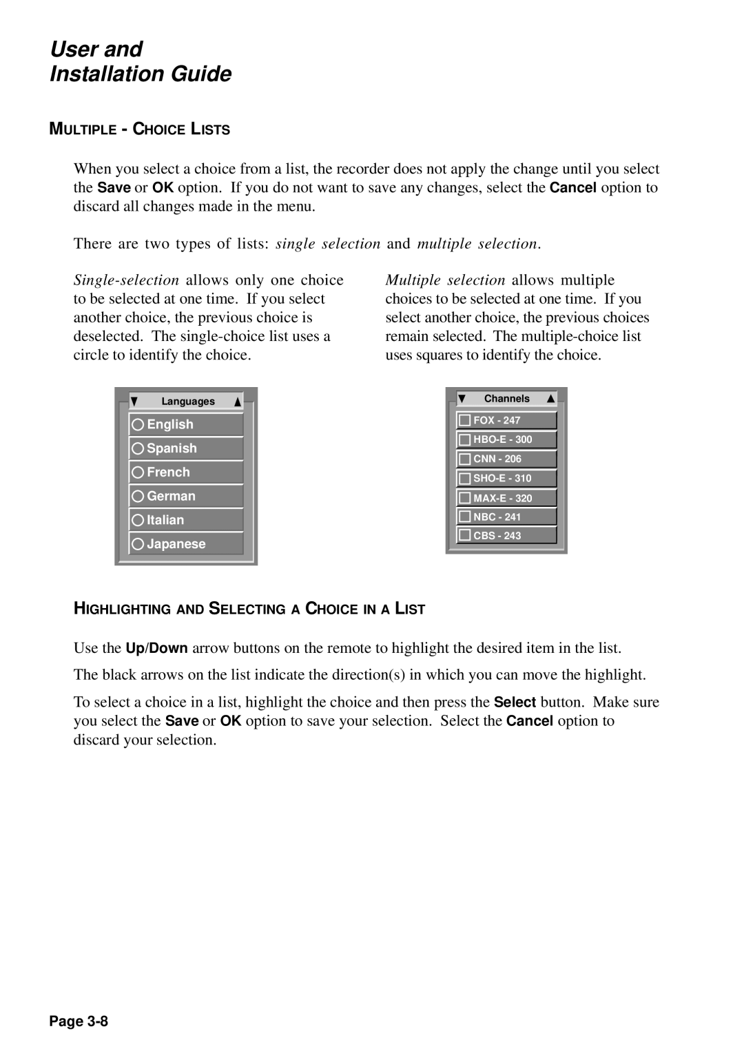 JVC HM-DSR100U, HM-DSR100DU, HM-DSR100RU manual Multiple Choice Lists 