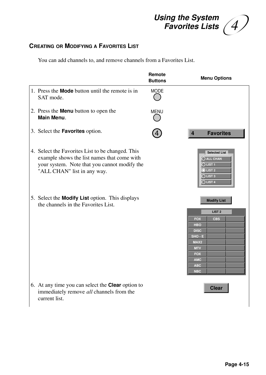 JVC HM-DSR100U, HM-DSR100DU, HM-DSR100RU manual Using the System Favorites Lists 