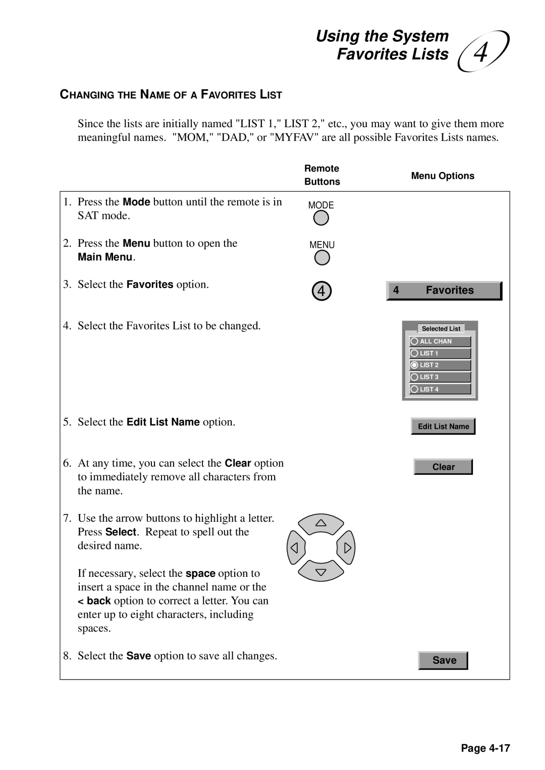 JVC HM-DSR100U, HM-DSR100DU, HM-DSR100RU manual Select the Favorites List to be changed 