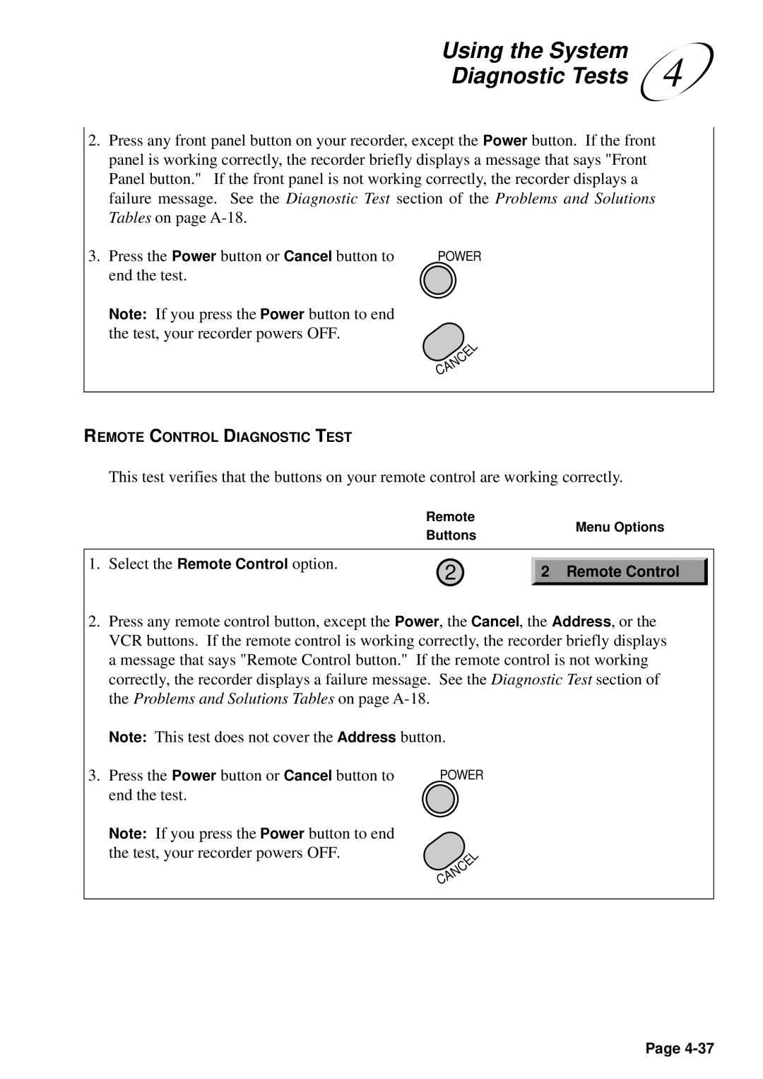 JVC HM-DSR100U, HM-DSR100DU, HM-DSR100RU manual Using the System Diagnostic Tests 