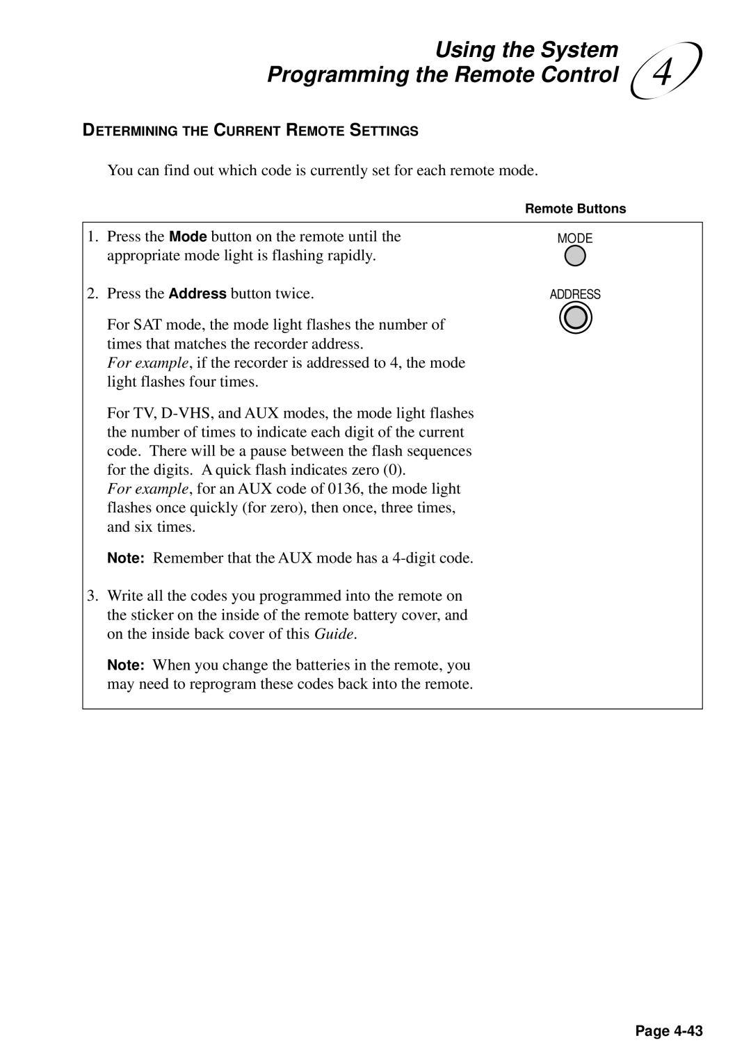 JVC HM-DSR100U, HM-DSR100DU, HM-DSR100RU manual Determining the Current Remote Settings 