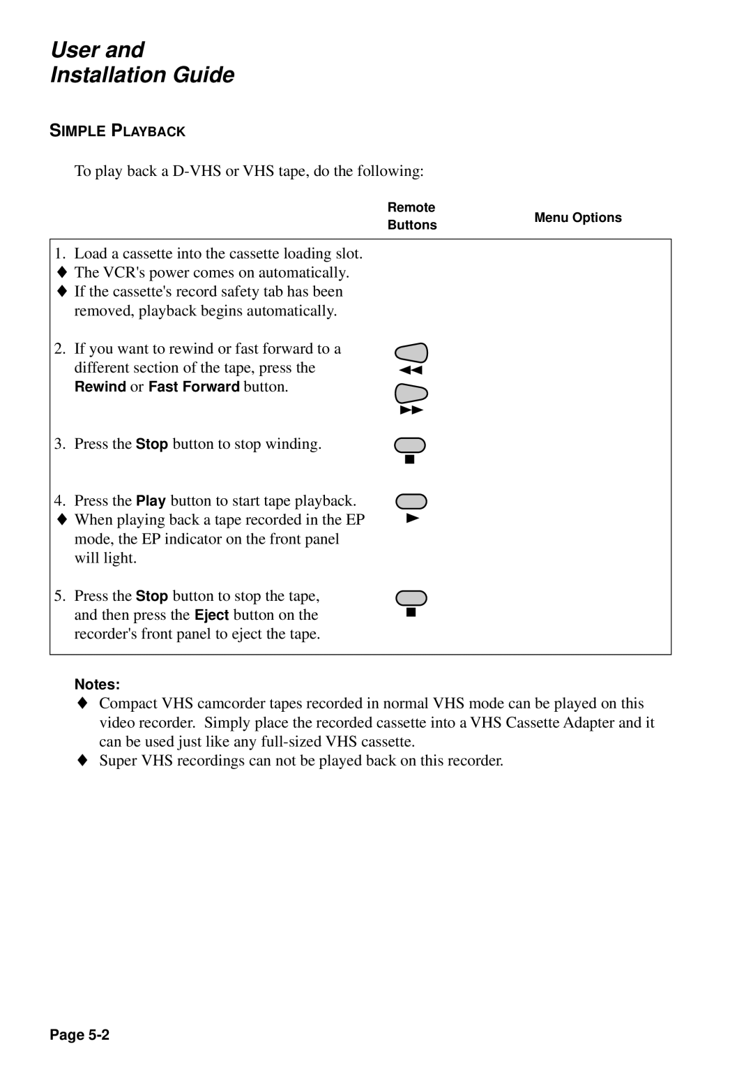 JVC HM-DSR100U, HM-DSR100DU, HM-DSR100RU manual To play back a D-VHS or VHS tape, do the following 