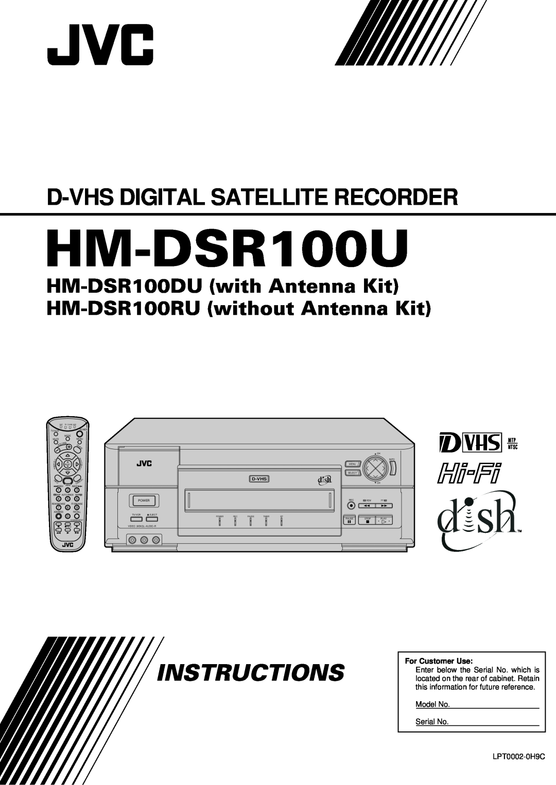 JVC HM-DSR100U, HM-DSR100DU, HM-DSR100RU manual D-Vhs Digital Satellite Recorder, Instructions, For Customer Use, Model No 