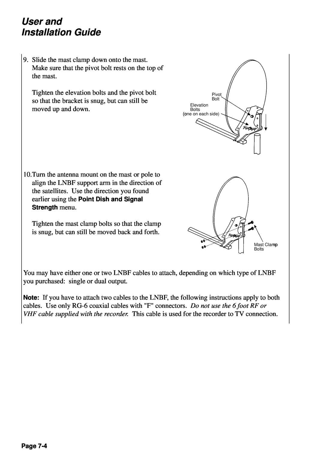 JVC HM-DSR100RU manual User and Installation Guide, Pivot Bolt Elevation Bolts one on each side Mast Clamp Bolts 