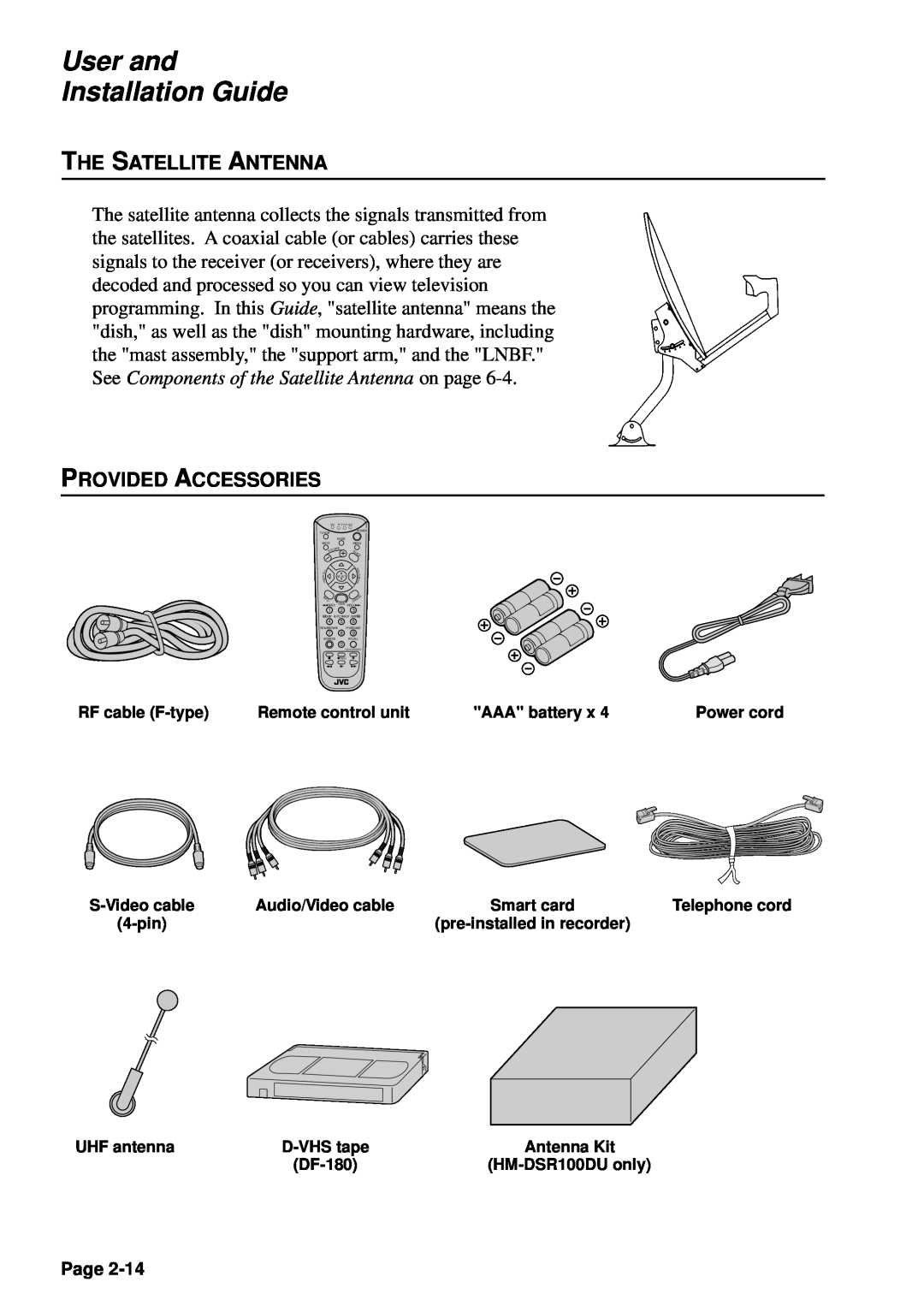 JVC HM-DSR100RU manual User and Installation Guide, The Satellite Antenna, Provided Accessories 