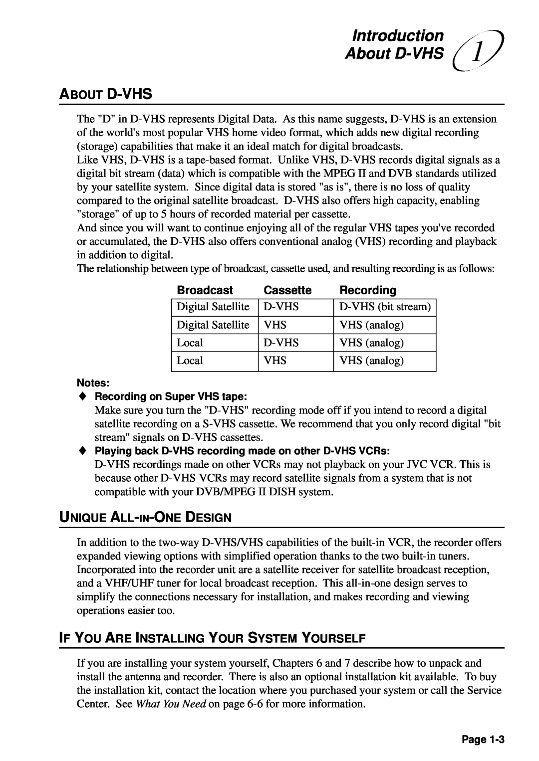 JVC HM-DSR100U, HM-DSR100DU, HM-DSR100RU manual Introduction, About D-VHS, About D-Vhs 
