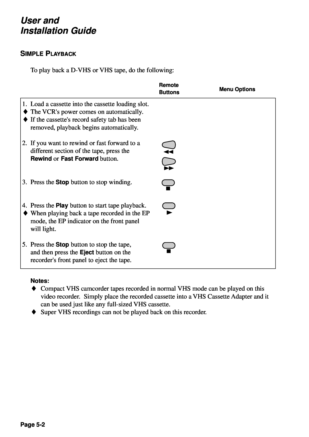 JVC HM-DSR100RU manual User and Installation Guide, To play back a D-VHS or VHS tape, do the following 