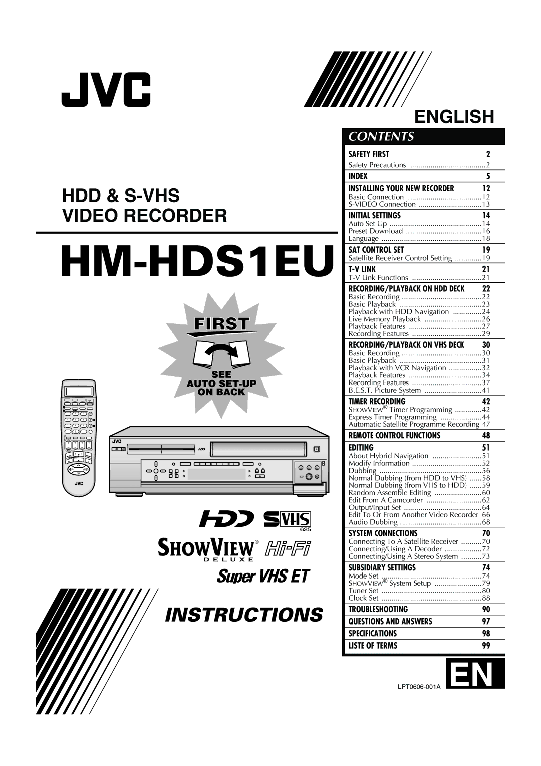 JVC HM-HDS1EU specifications HDD & S-VHS Video Recorder English 