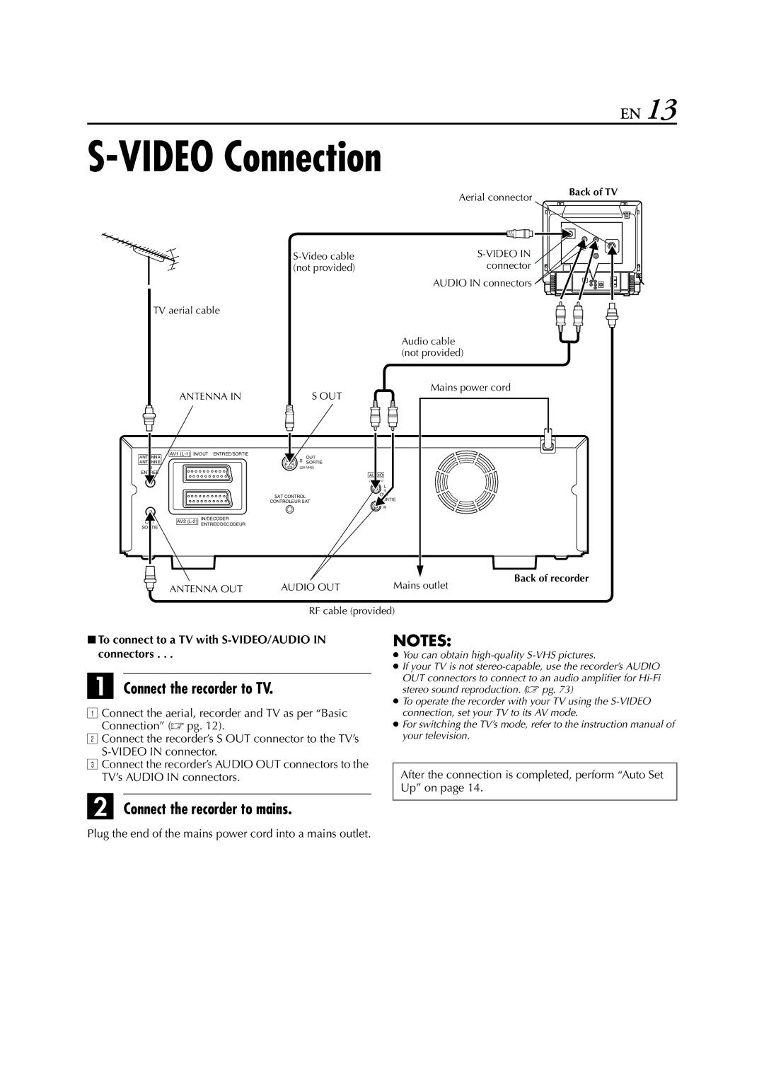 JVC HM-HDS1EU specifications Video Connection, 8To connect to a TV with S-VIDEO/AUDIO in connectors 