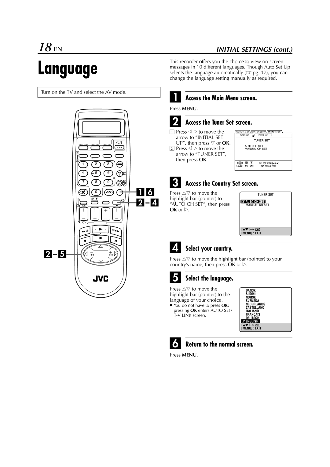 JVC HM-HDS1EU specifications Language, 18 EN 