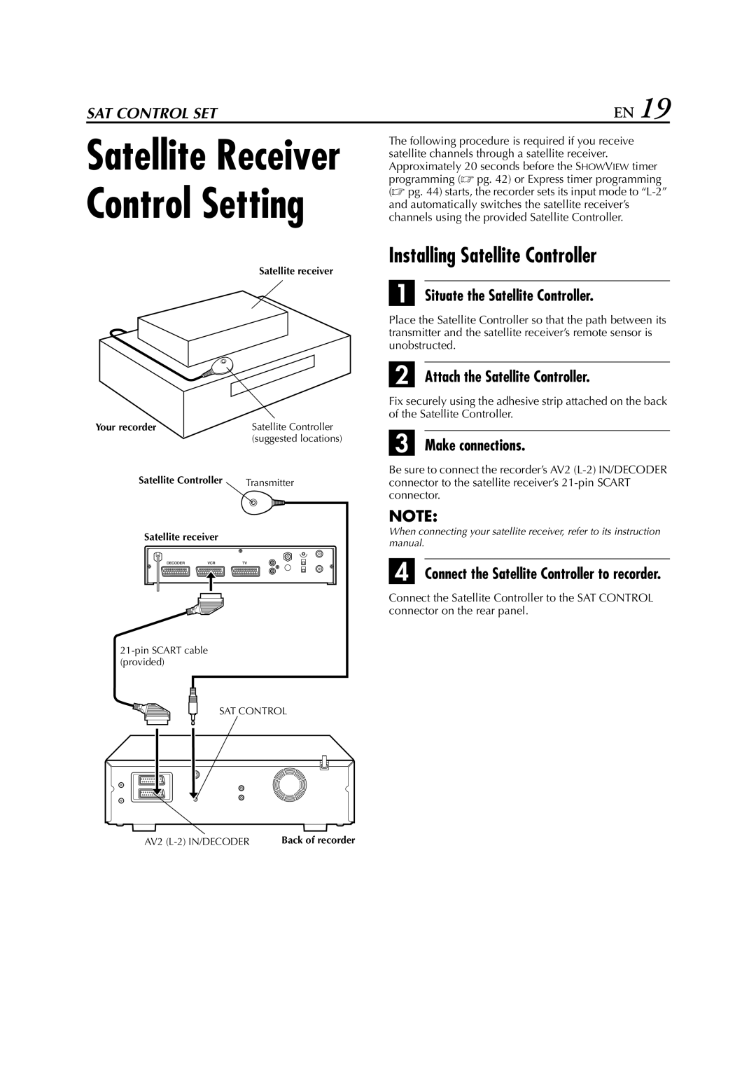 JVC HM-HDS1EU Installing Satellite Controller, Situate the Satellite Controller, Attach the Satellite Controller 