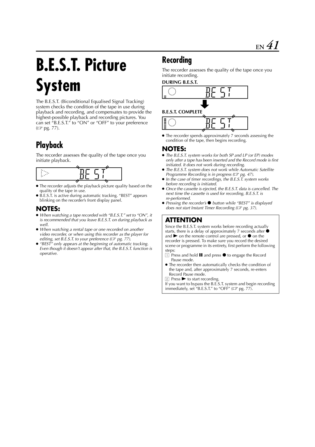 JVC HM-HDS1EU specifications Playback, Recording 