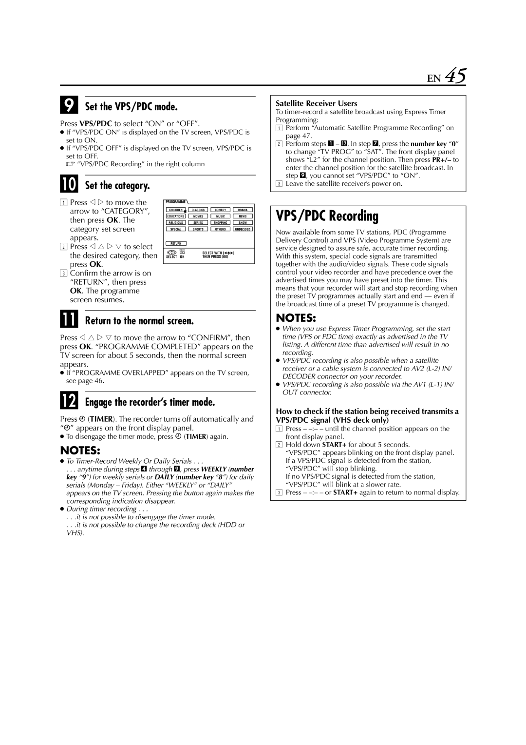 JVC HM-HDS1EU specifications VPS/PDC Recording, Classics Comedy Drama 