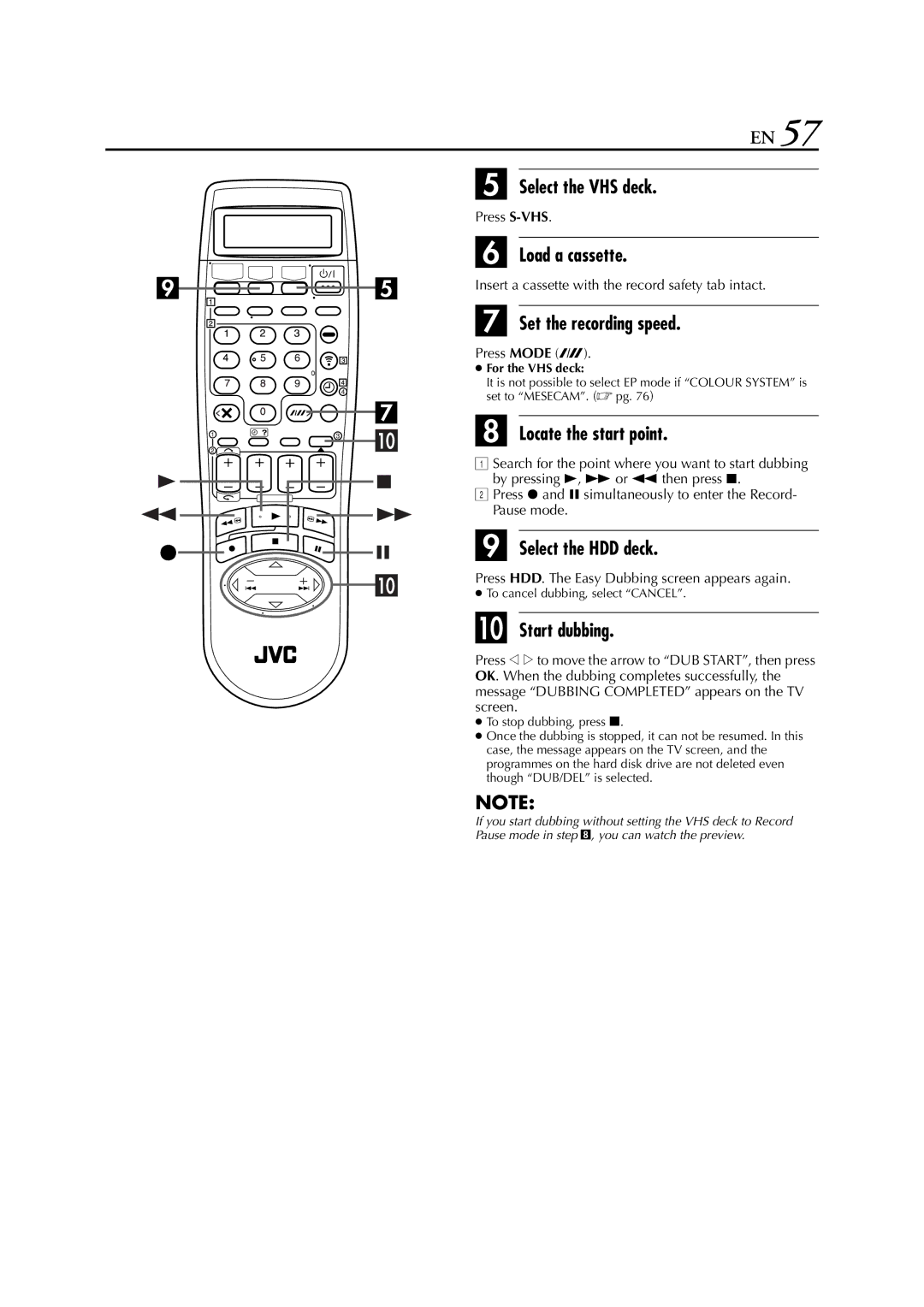 JVC HM-HDS1EU specifications Start dubbing, Insert a cassette with the record safety tab intact 