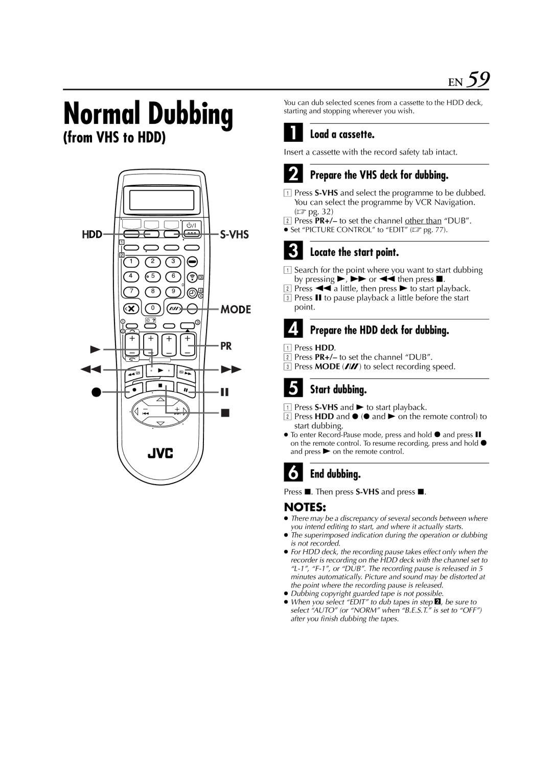 JVC HM-HDS1EU specifications From VHS to HDD, Press 8. Then press S-VHSand press 