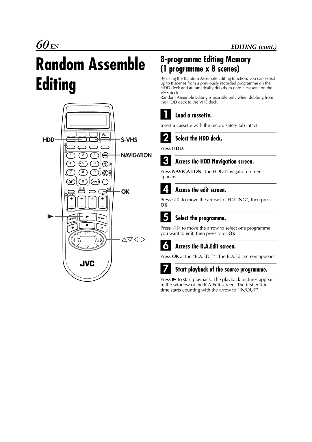 JVC HM-HDS1EU specifications 60 EN, Access the edit screen, Access the R.A.Edit screen 