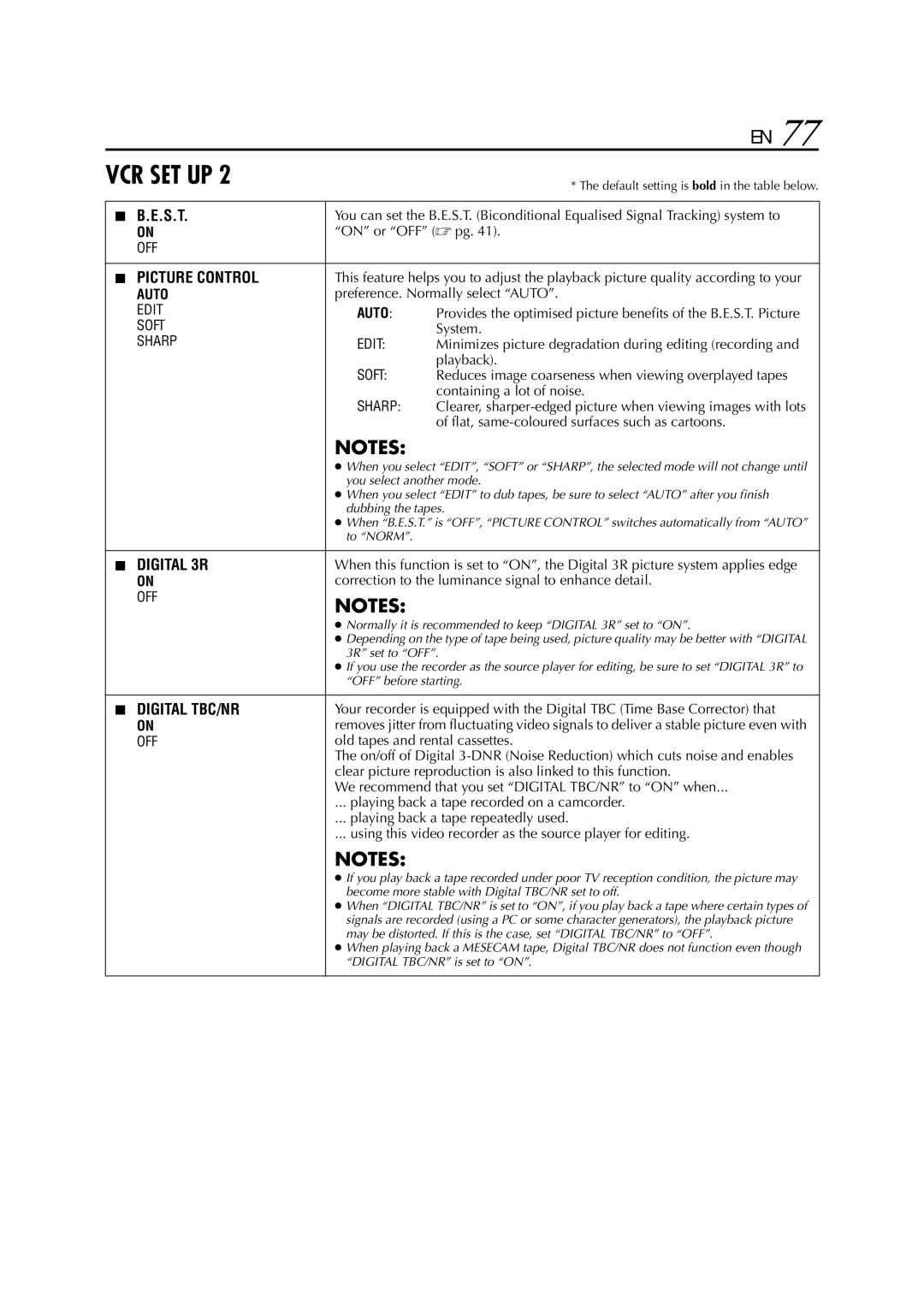 JVC HM-HDS1EU specifications On or OFF  pg, Preference. Normally select Auto, System, Playback, Containing a lot of noise 