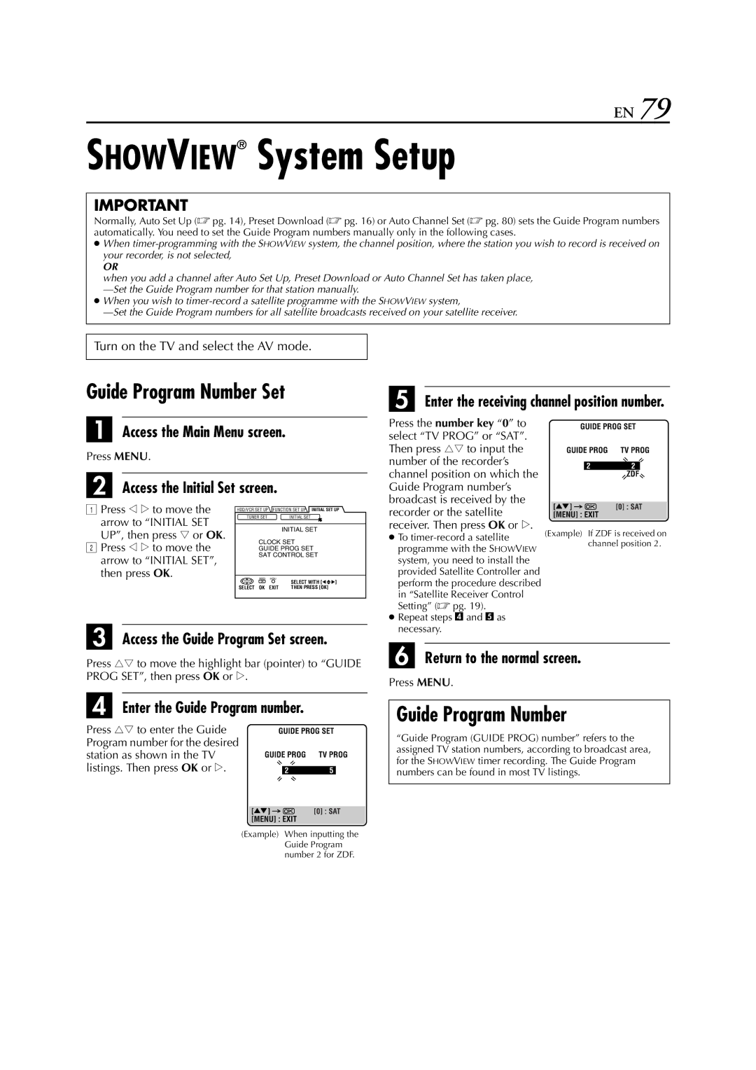 JVC HM-HDS1EU specifications Showview System Setup, Guide Program Number Set, Enter the Guide Program number 