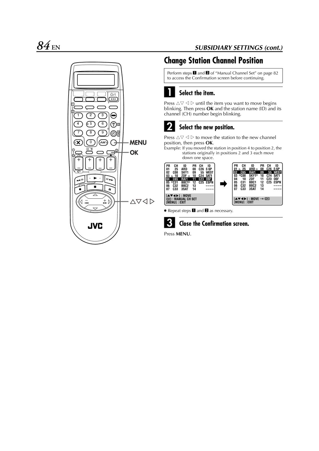 JVC HM-HDS1EU specifications 84 EN, Select the new position 