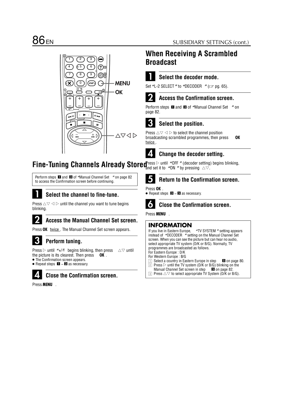 JVC HM-HDS1EU specifications 86 EN, When Receiving a Scrambled Broadcast 