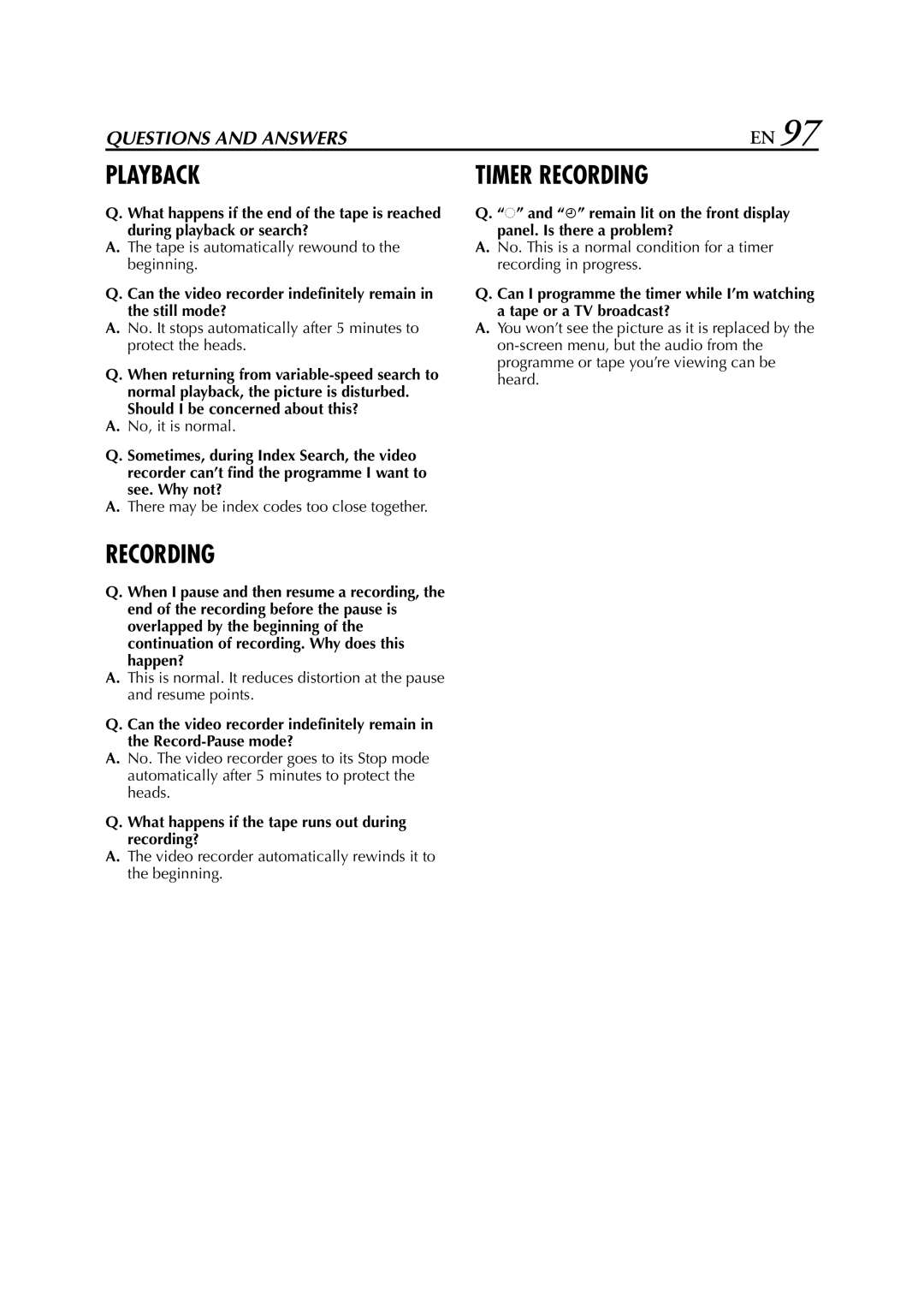 JVC HM-HDS1EU specifications What happens if the tape runs out during recording? 