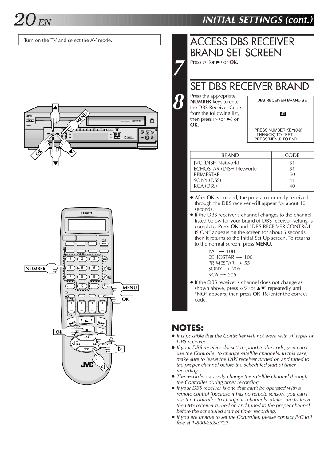 JVC HM-HDS1U Access DBS Receiver, Press the appropriate, Number keys to enter, JVC Dish Network Echostar Dish Network, Jvc 