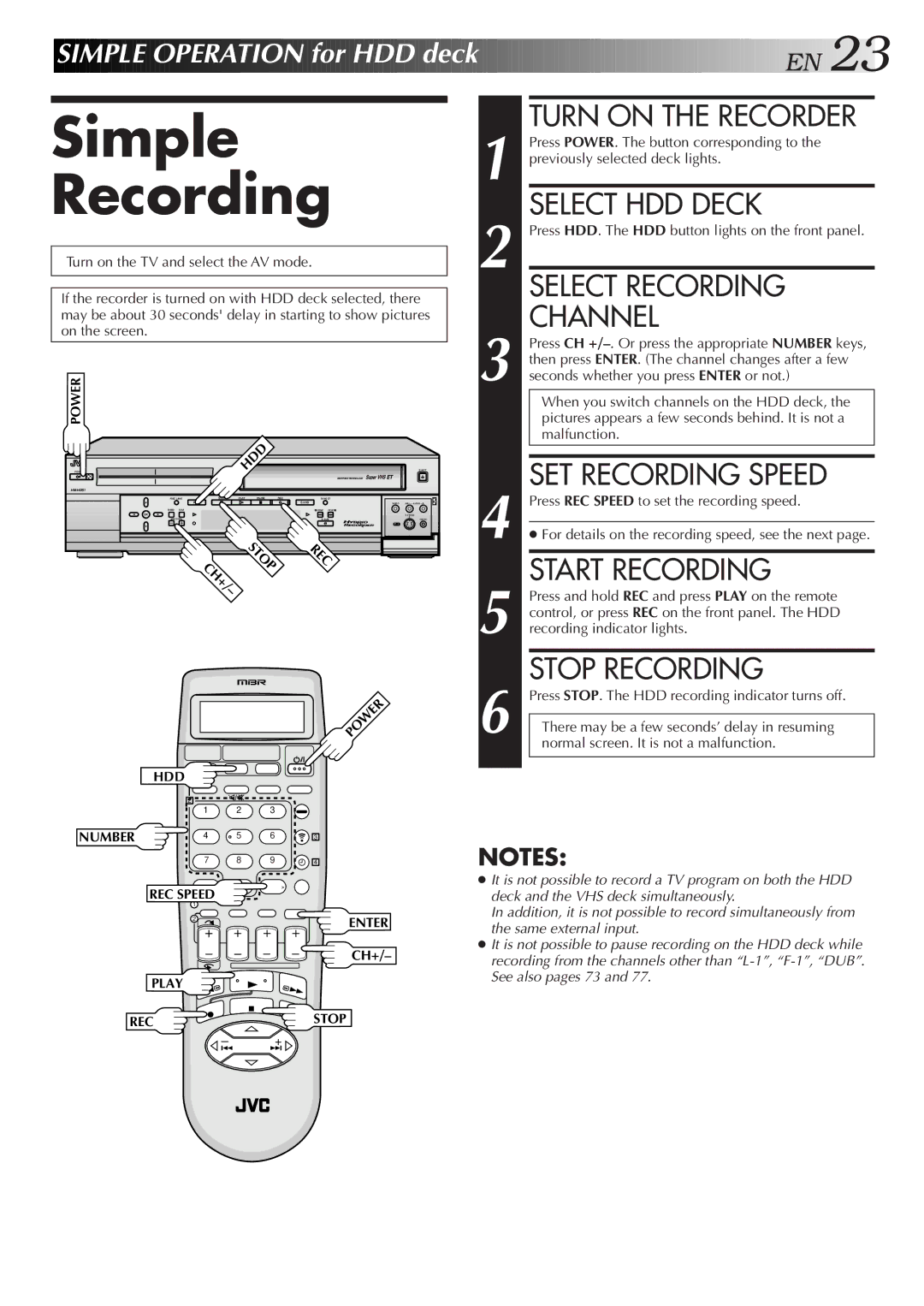 JVC HM-HDS1U manual Simple Recording 