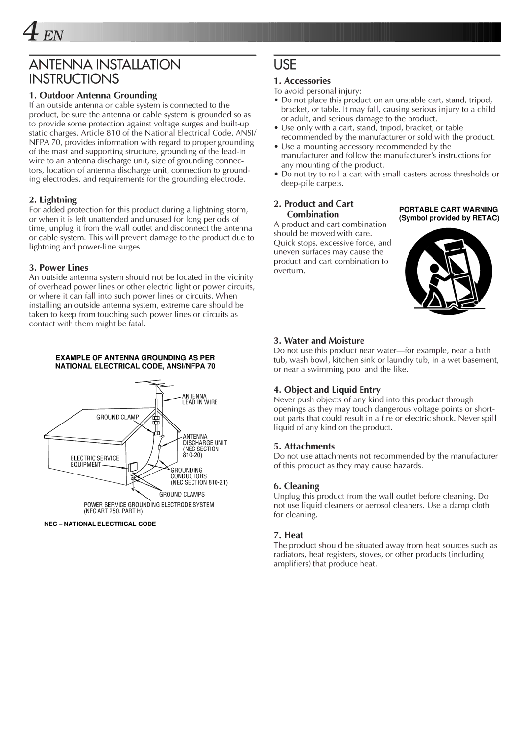 JVC HM-HDS1U manual Antenna Installation Instructions, Use 