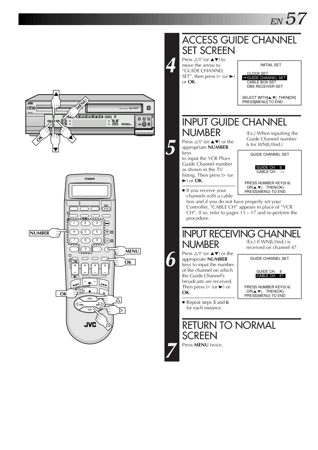 JVC HM-HDS1U manual Access Guide Channel SET Screen, Input Receiving Channel, Input Guide Channel Number 