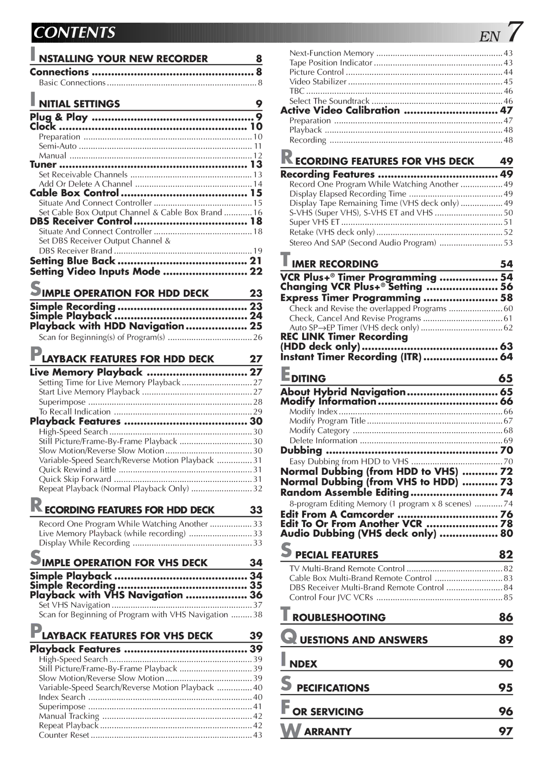 JVC HM-HDS1U manual Contents 