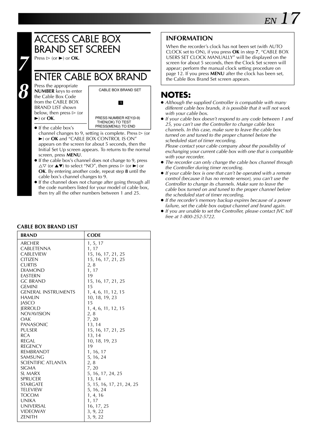 JVC HM-HDS1U manual Access Cable BOX Brand SET Screen, Enter Cable BOX Brand 