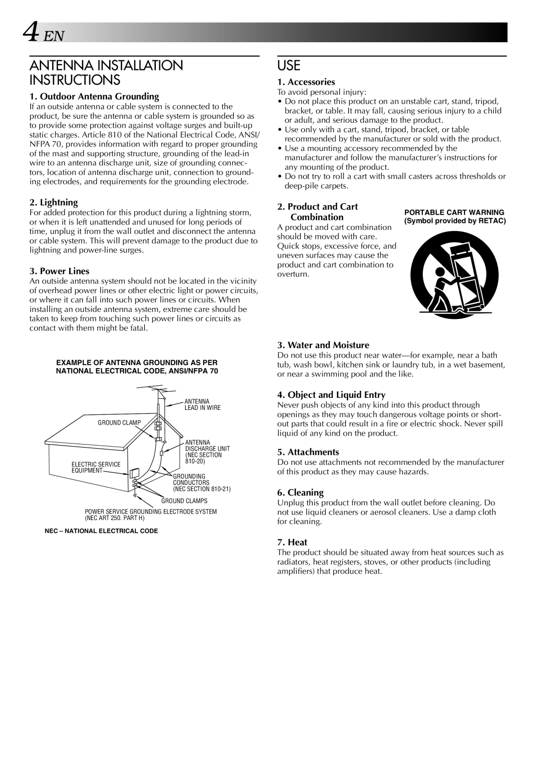 JVC HM-HDS1U manual Antenna Installation Instructions, Use 