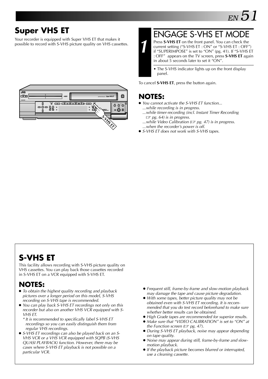 JVC HM-HDS1U manual Engage S-VHS ET Mode, Super VHS ET 