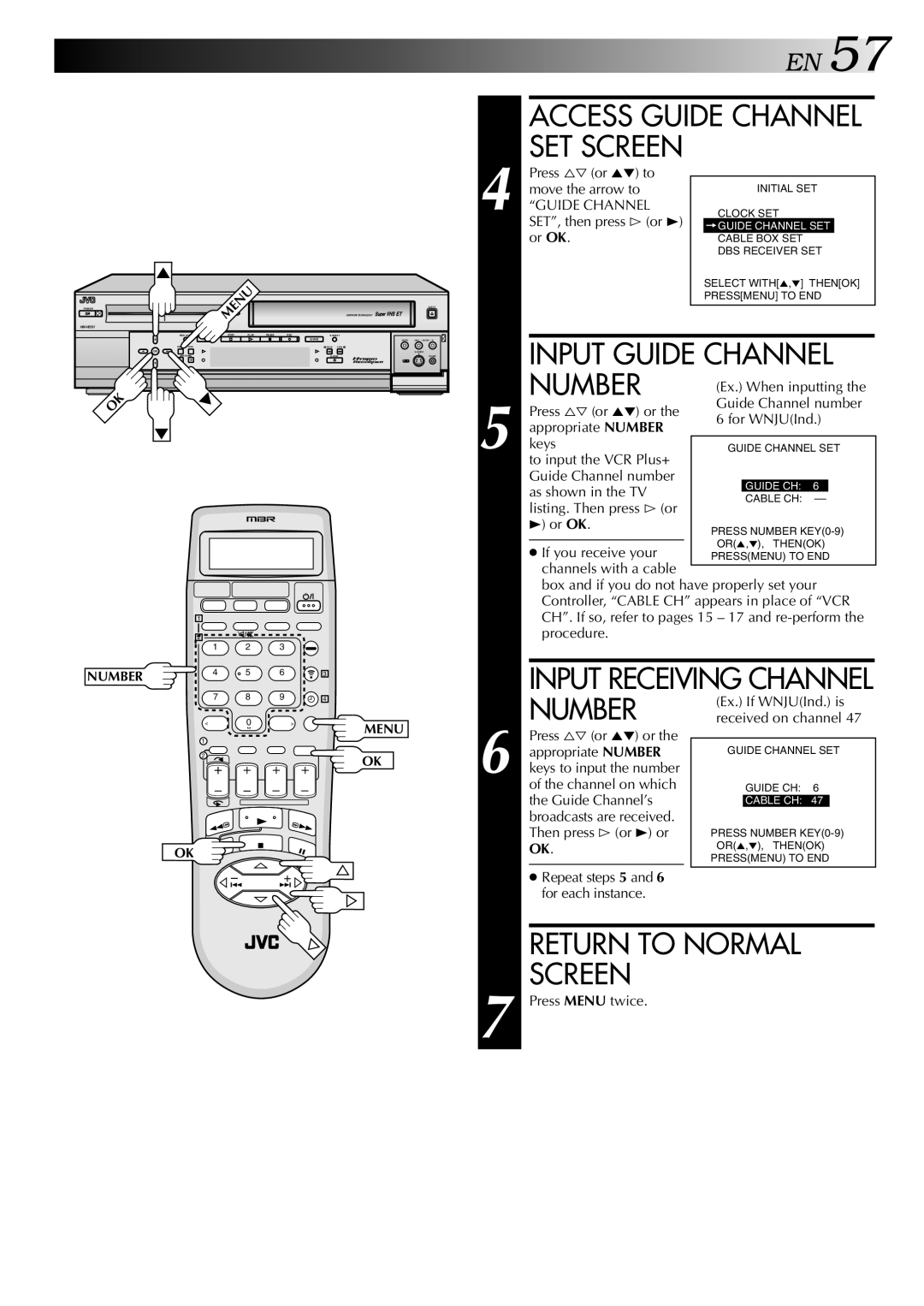 JVC HM-HDS1U manual Access Guide Channel SET Screen, Input Receiving Channel 