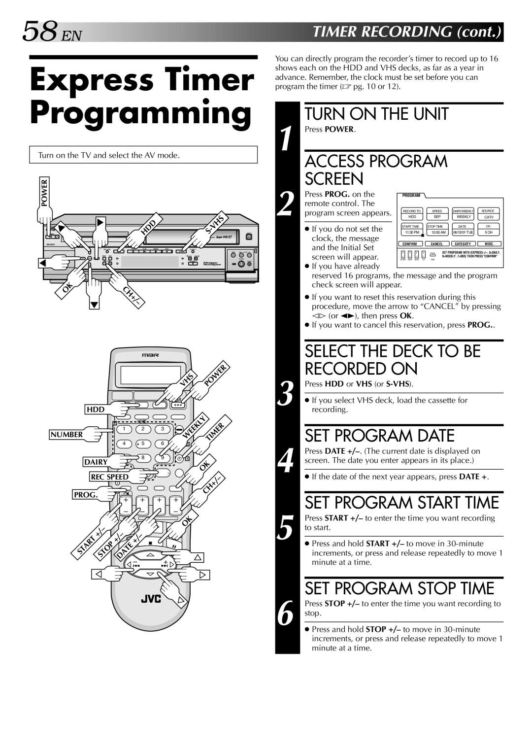 JVC HM-HDS1U manual Express Timer Programming, Recorded on, SET Program Date, SET Program Stop Time 