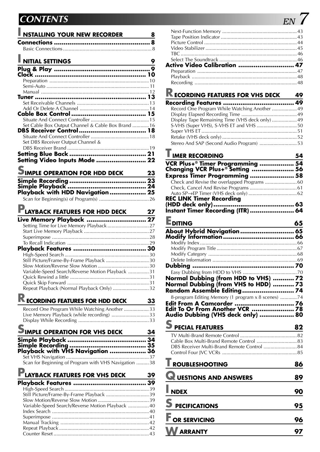 JVC HM-HDS1U manual Contents 