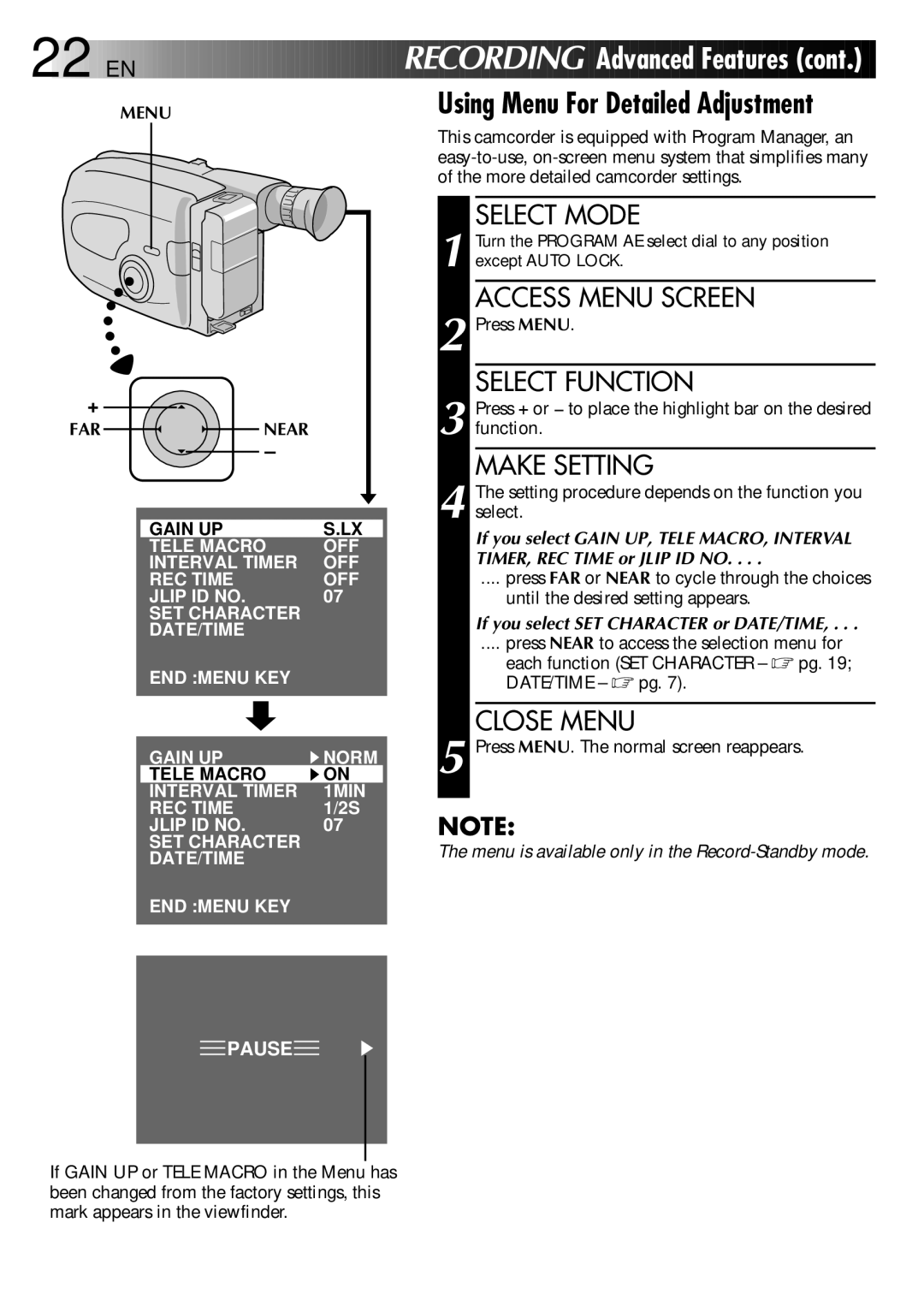 JVC HQ VHS Using Menu For Detailed Adjustment, Make Setting, Setting procedure depends on the function you select 