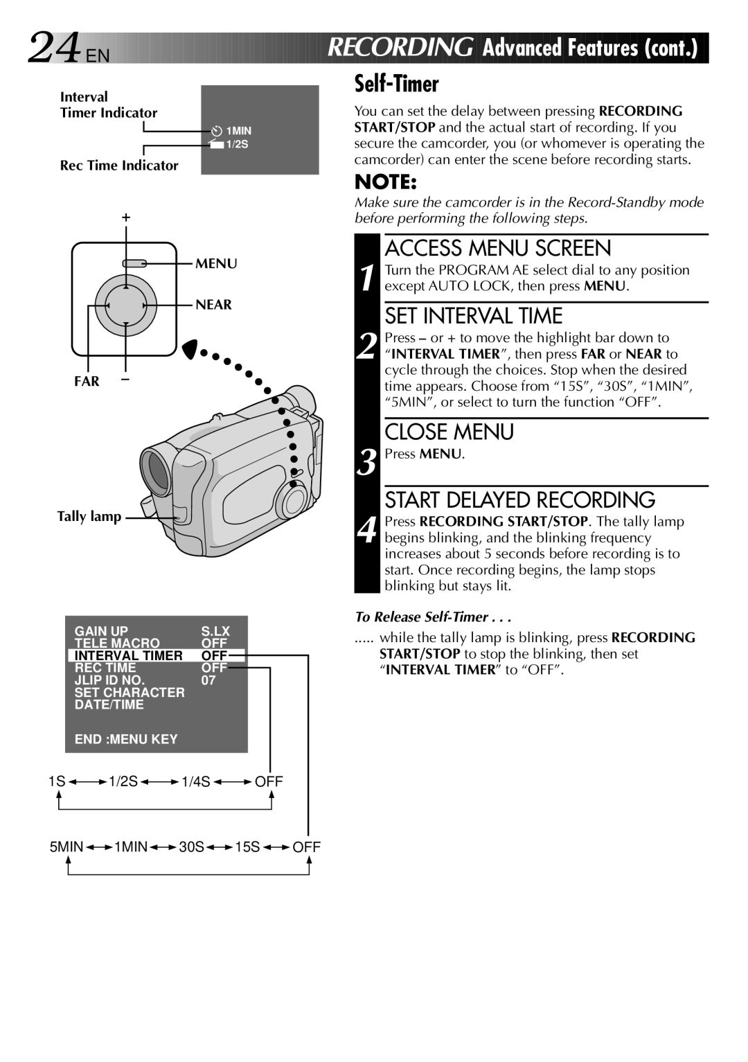 JVC HQ VHS instruction manual Interval Timer Indicator, Rec Time Indicator, Menu Near FAR 