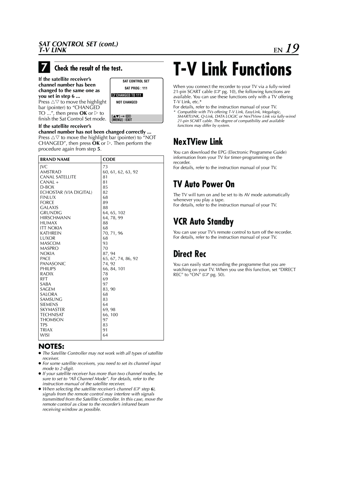 JVC HR - S7950EU specifications NexTView Link, TV Auto Power On, VCR Auto Standby Direct Rec 