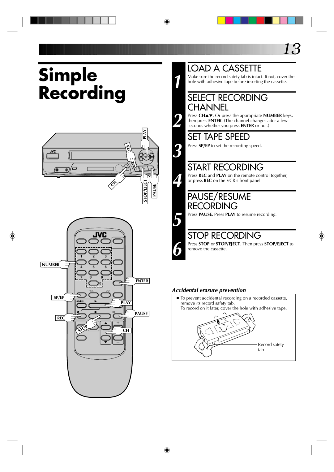 JVC HR-A22U manual Simple Recording 