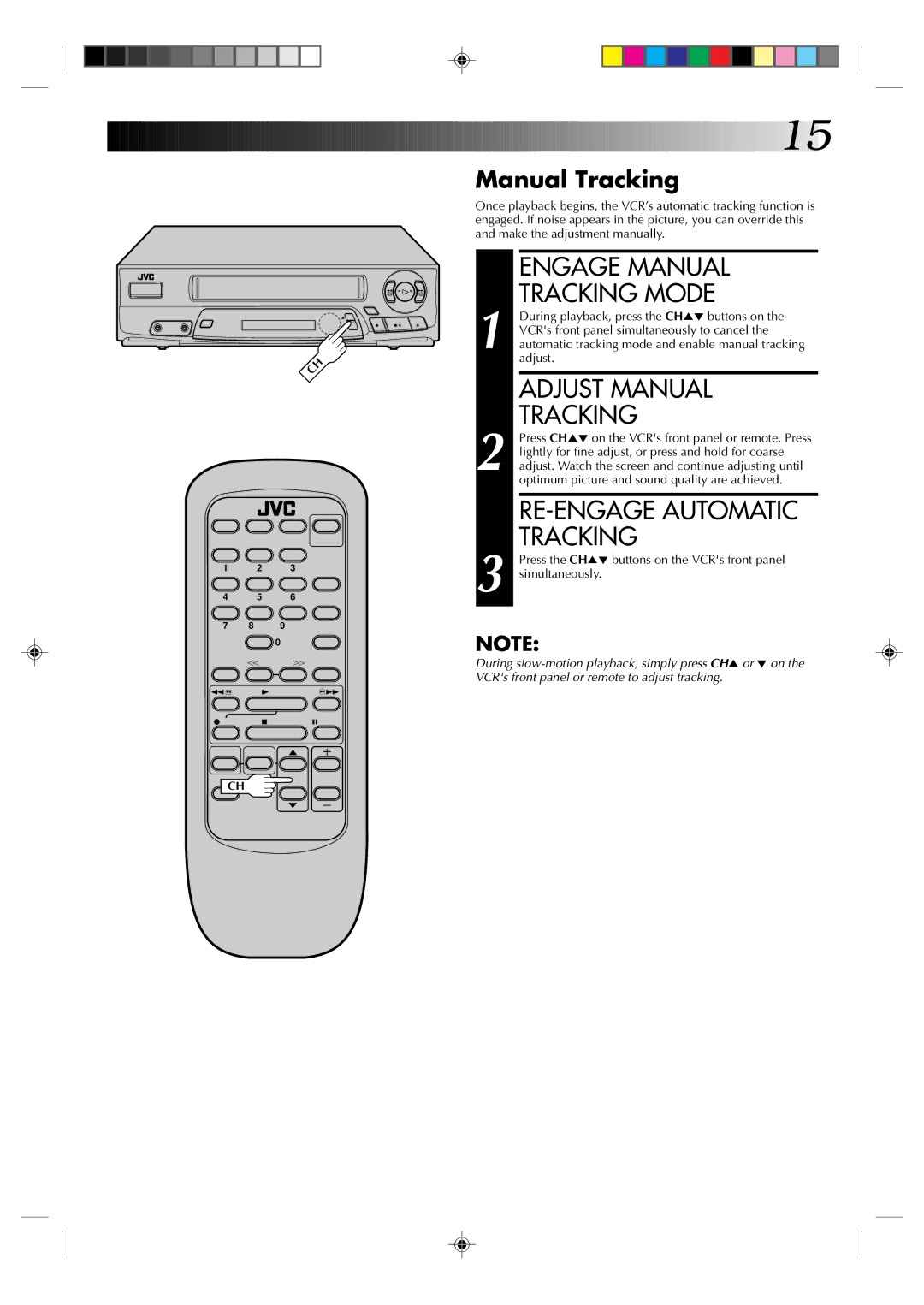 JVC HR-A22U manual Engage Manual Tracking Mode, Adjust Manual Tracking, RE-ENGAGE Automatic Tracking 