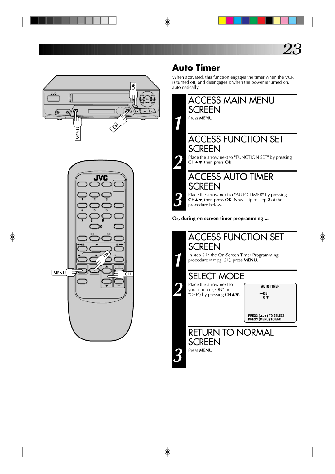 JVC HR-A22U manual Access Auto Timer 