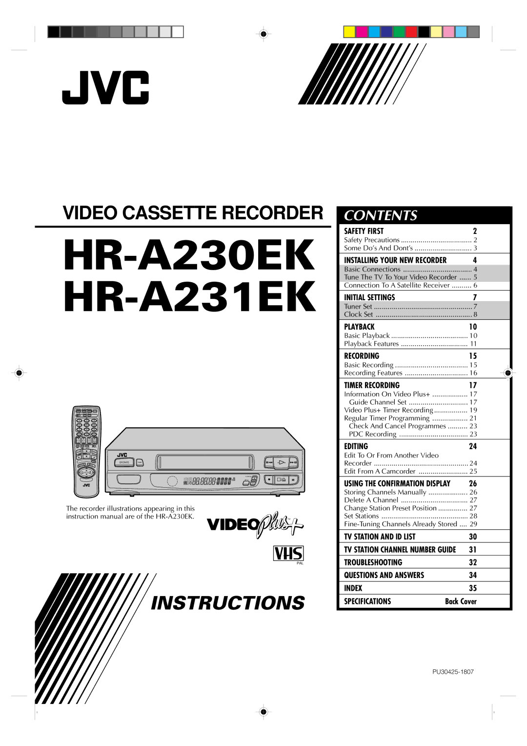 JVC specifications HR-A230EK HR-A231EK 