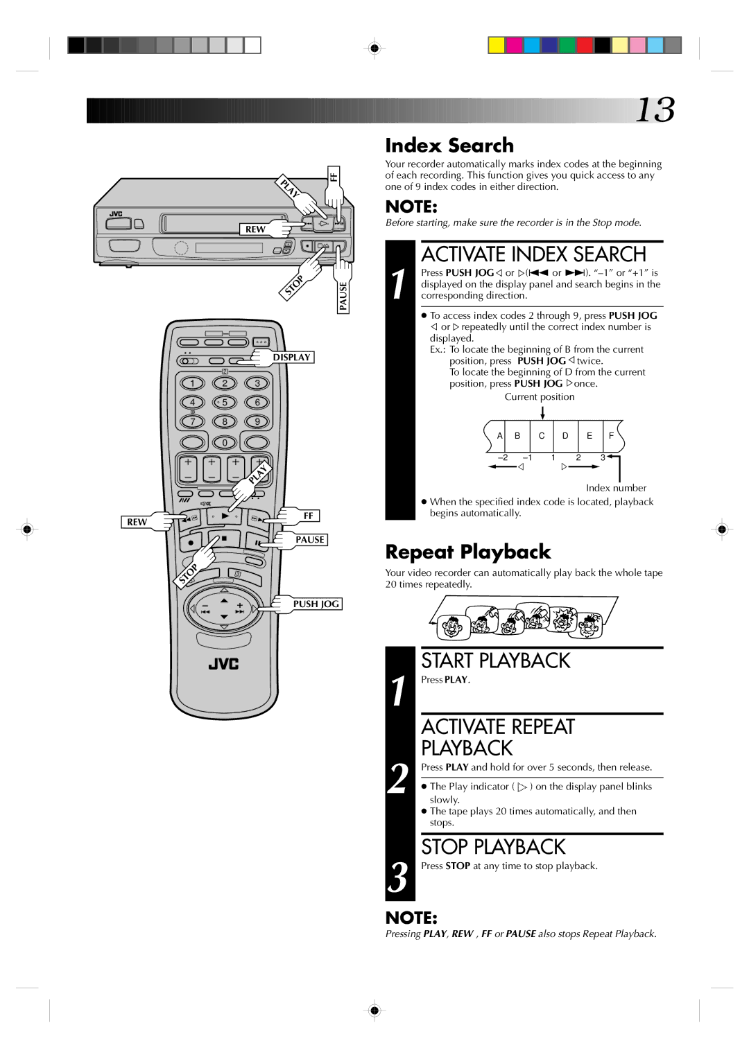 JVC HR-A230EK specifications Activate Index Search, Activate Repeat, Repeat Playback 