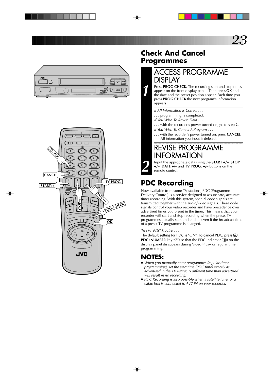 JVC HR-A230EK Revise Programme Information, Check And Cancel Programmes, PDC Recording, Programming is completed 