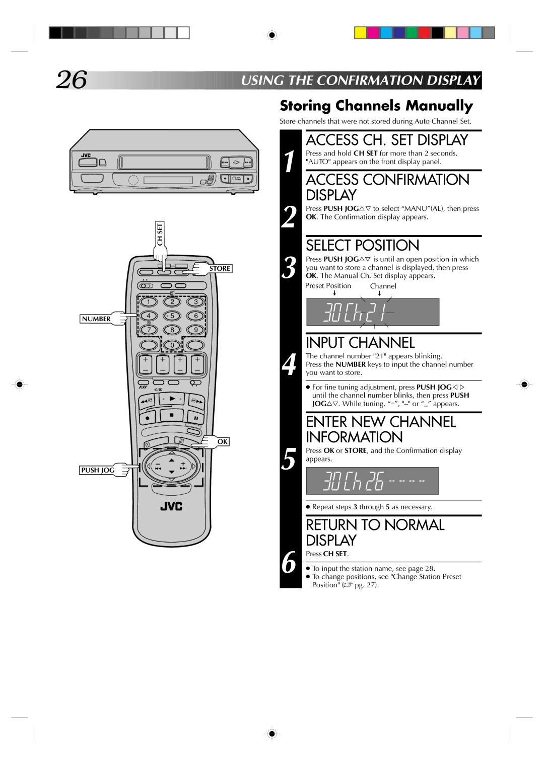 JVC HR-A230EK specifications Select Position, Input Channel, Enter NEW Channel, Using the Confirmation D Isplay 