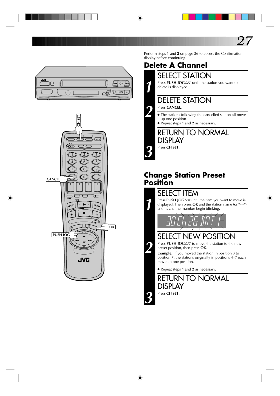 JVC HR-A230EK specifications Select Station, Delete Station, Select Item, Select NEW Position 